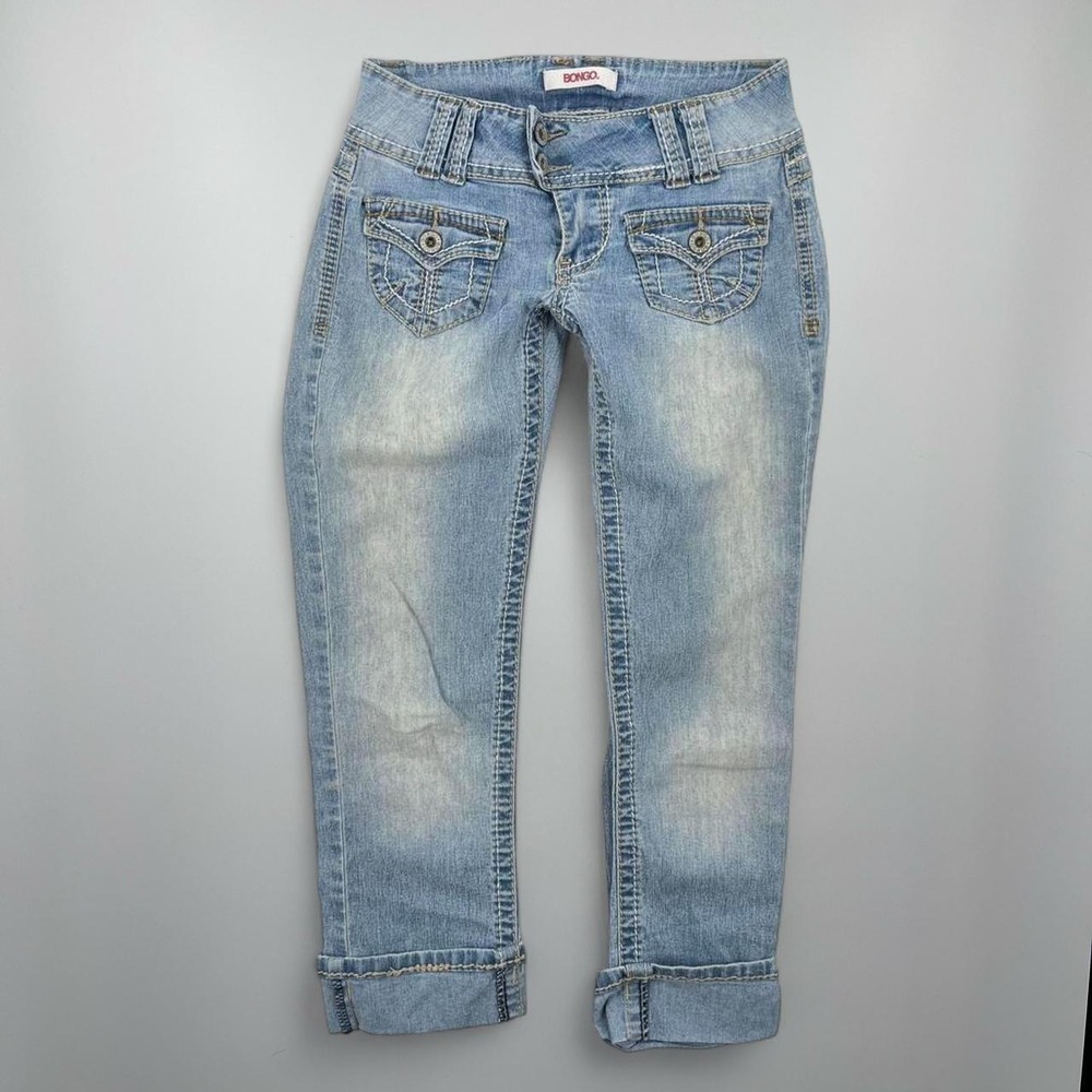 Y2K Bongo Low Rise Denim Jean Capris Cuffed 1 XS 28 Faded Embroidered Summer
